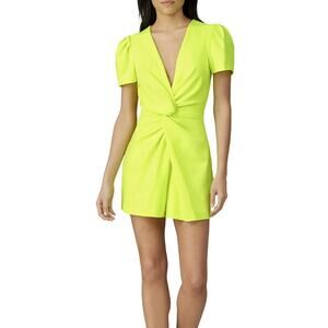 One33 Social Women's 6 Green Plunge Neckline Knotted Short Sleeve Romper G17-24